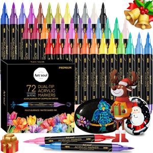 72 Colors Acrylic Paint Pens, 36 Pack Dual Tip Acrylic Paint Pens Markers for Rock Painting, Wood, Stone, Canvas, Ceramic, Glass Surfaces, DIY Crafting & Art Supplies
