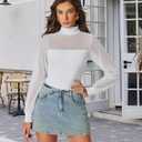 Avidlove Long Sleeve Body Suits Womens Mesh Turtleneck Bodysuit Thong Dressy Going Out Bodysuits Top Fall Outfits (Large, White)