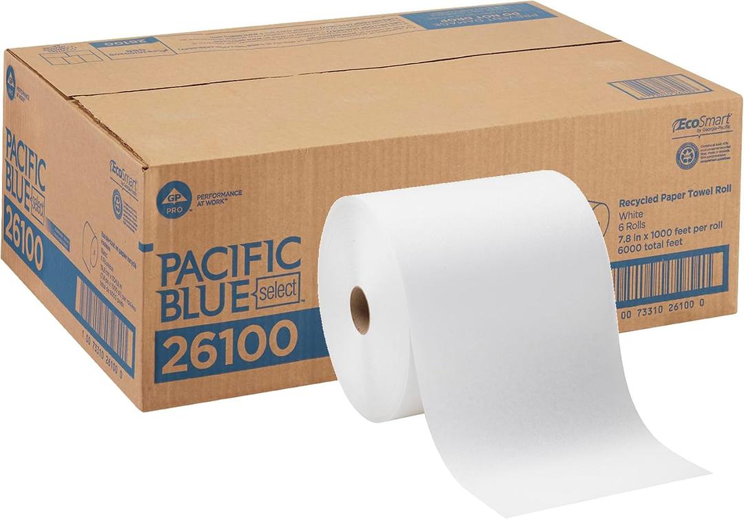 Georgia-Pacific Pacific Blue Select 7.875" Recycled Paper Towel Rolls by GP PRO, White, 26100, 1000 Feet Per Roll, 6 Rolls Per Case, 6 Count
