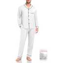 Comfy Pajamas for Men Long Sleeve Modal Pj Set Soft Button Outfits Two Piece Nightwear With Pocket White 2XL