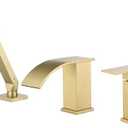 TapLong Waterfall Roman Tub Faucet with Hand Shower, Deck Mount 3 Hole Bathtub Faucet Set High Flow Bath Tub Faucet Set Deck Mount Solid Brass, Brushed Gold，03766BG