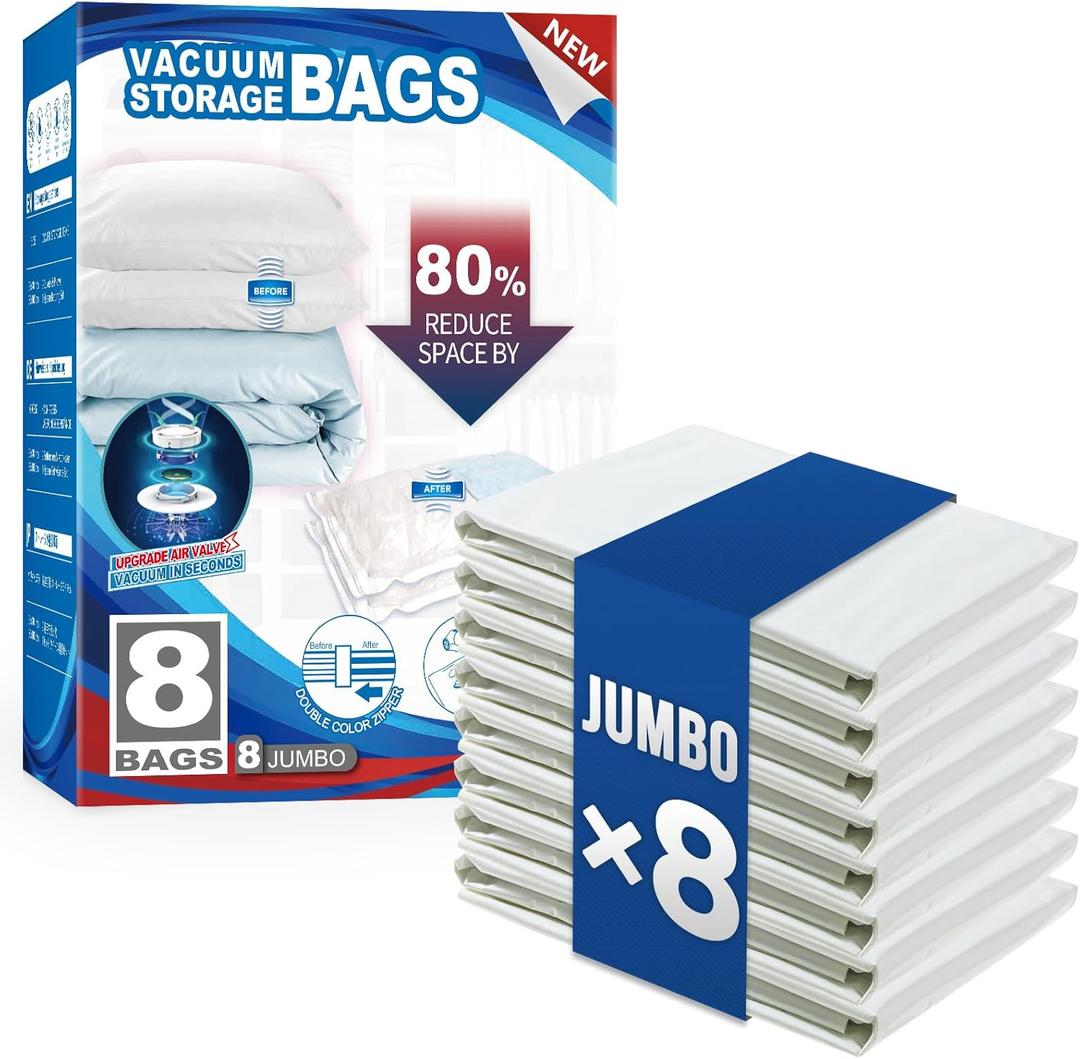 TAILI 8 Pack Vacuum Storage Bags for Comforter and Blankets, Jumbo Vacuum Seal Bags for Bedding 40x31 Inch, Space Saver Bags for Clothes, Pillows, Saving More Closet Space