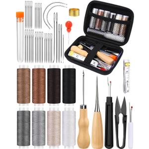 BAGERLA Upholstery Repair Kit, 50 Pcs Heavy Duty Sewing Kit with 8 Colors Thread 32 Pcs Upholstery Needles, Sewing Awls for Hand Stitching Car Sofa Shoe Backpack Craft DIY