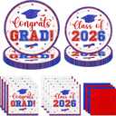 Graduation Decorations 2026,Red and Blue Graduation Plates and Napkins 2026,200pcs Class Of 2026 Party Decorations Tableware for Graduation Party Supplies,Serve 50 (Red and Blue)
