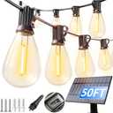 luckystyle 50FT Solar String Lights Outdoor Waterproof with 18+1 LED Bulbs Long Last for 20+Hrs, Commercial Grade Shatterproof USB Patio Solar Powered Lights for CampingBackyard, Garden, Porch Decor