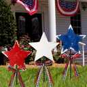 Amyhill 4th of July Outdoor Decor Patriotic Star Metal Garden Stakes Welcome Yard Signs Retro Red White Blue American Star Garden Stakes for 250th Anniversary Patio Lawn Walkway Outside Decorations