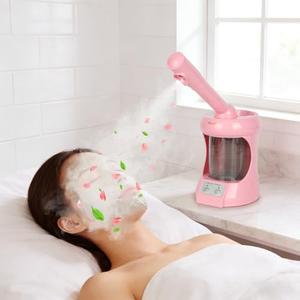 Facial Steamer Nano Ionic Face Steamer with Extendable Arm, Portable Face Steamer for Facial Deep Cleaning, Steamer for Facial for Personal Care at Home or Salon（Pink）