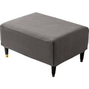 Stretch Ottoman Cover Rectangle, Jacquard Foot Stool Slip Cover, Storage Footstool Furniture Protector with Elastic Band, Footrest Slipcovers Removable Washable(Small,Grid Weave Grey)