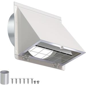 4 Inch Dryer Vent Cover Outside with Mesh and Damper,Wall Vent Exhaust Vent Cover,4" Metal Dryer Vent Cover Outdoor,Exterior Dryer Vent Hood Outlet Cap for Laundry Dryer Range Hood AC Air Vent,White