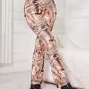 WDIRARA Women's Elastic High Waist Allover Print Floral Bell Bottom Flare Leg Long Pants (S)