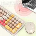 Keyboard Mouse Wireless, Slim Compact Silent 2.4G Cute 84 Keys Keyboard for PC, Notebook, MacBook, Tablet, Laptop, Windows System Coffee