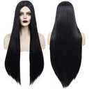 ANOGOL Hair Cap+Long Black Wig Middle Part Witch Vampire Cosplay Goth Costume Long Straight Black Cosplay Wig 93 cm/ 36 Inch Black Wigs with Bangs for Women Movie Character Outfit for Halloween Party