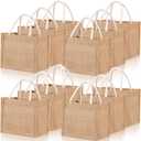 Cunno 12 Pcs Burlap Tote Bag Mini Jute Reusable Bag with Handles Small Blank Canvas Gift Waterproof for Wedding Beach DIY (8.27 x 5.91 x 9.06)