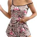 Ekouaer Womens Cami Pajama Sets 2 Piece Cute Print Pjs Soft Tank Top & Elastic Waist Shorts Camisole Lounge Set (X-Large, Leopard Butterfly)