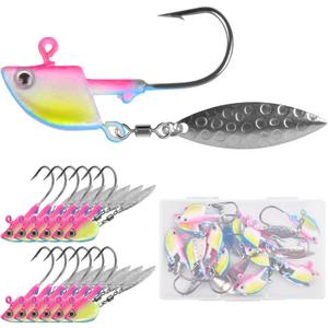 OROOTL Fishing Jig Heads Underspin Jig Head Hooks with Spinner Blades Under Spin Bladed Swim Jigs for Saltwater Freshwater Fishing 1/4oz 3/8oz 1/2oz (Blue Pink)