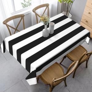 Black and White Stripe Rectangle Tablecloth Washable Table Cloth 60x90 Inch Table Cover Waterproof for Decoration Kitchen Dining Room