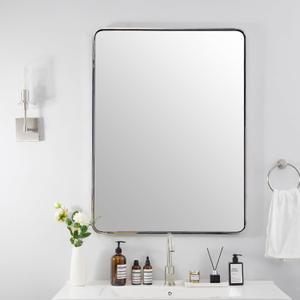 ANDY STAR 40X30 Chrome Bathroom Mirror, Polished Chrome Bathroom Vanity Mirror, Rounded Rectangle Mirrors for Wall, SUS304 Anti-Rust Tube Metal Frame, Wall Mounted Horizontal/Vertical 1 Deep