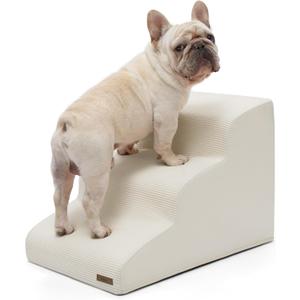 Lesure Dog Stairs for Small Dogs and Cats Pet Steps Ramp for Bed and Couch with CertiPUR-US Certified Foam with Non-Slip Bottom, Beige, 3 Steps