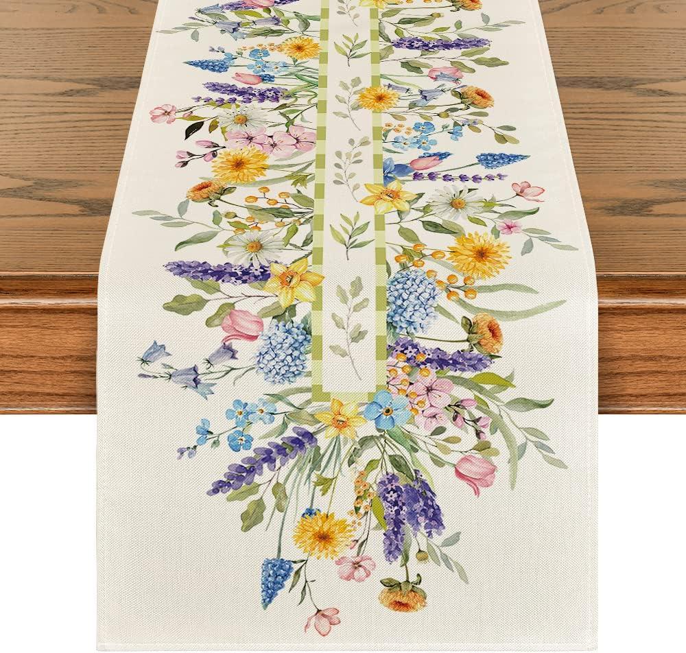 Artoid Mode Bloom Flowers Tulip Spring Table Runner, Seasonal Easter Holiday Kitchen Dining Table Decoration for Home Party Indoor 13x48 Inch