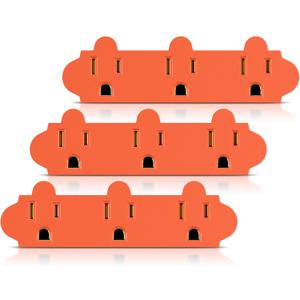 ETL Listed 3 Outlet Grounding Adapter, BTU Three Plug Outlet Adapter Splitter, Heavy Duty Grounded Power Tap, 3-Prong Outlet Adapter, Multi-Plug Extender, Orange (Pack of 3)