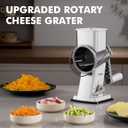 Geedel Rotary Cheese Grater - Upgraded Vegetable Shredder with 4 Interchangeable Blades, Easy to Clean Cheese Shredder with Handle, Kitchen Grater Nuts Grinder for Cutting Cheese, Vegetable, Nuts, White