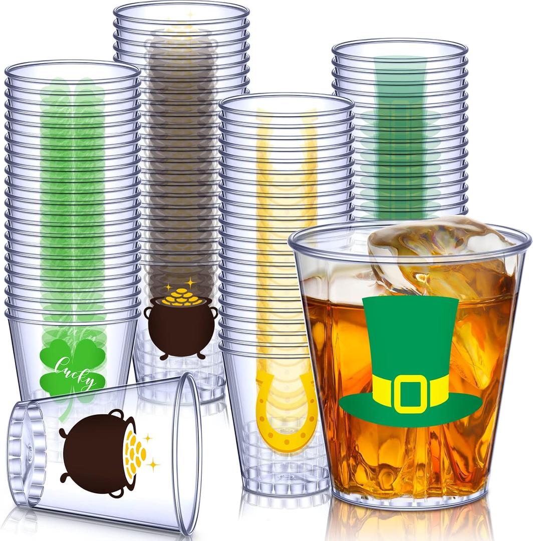 Zubebe St. Patrick's Day Plastic Shot Glasses 2 oz Clear Disposable Shot Glasses St Patrick's Day Disposable Shot Plastic Cups for St. Patrick's Day Wedding Thanksgiving Christmas Party (200 Pieces)