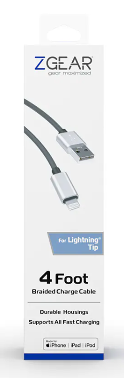 ZGear Lightning Tip 4 Foot Braided Charge Cable