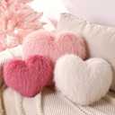 Valentine Pillow: 3 Pack Ultra Soft Plush Faux Fur Heart Valentine Pink Pillows, Fluffy Heart Cushions Valentines Pillows, Valentines Decorations for Home, Bedroom, Sofa, Couch