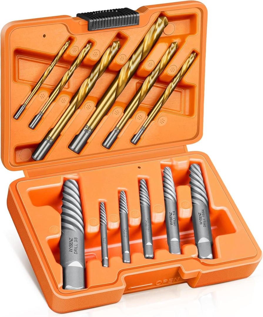 12 Pcs Screw Extractor and Left Hand Drill Bits Set, Easy Out Bolt Extractor Set Spiral Flute Stripped Screw Remover Reverse Cobalt HSS Steel Drill Bit for Remove Broken Tight Screws Bolts Studs
