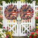 250th Anniversary Patriotic Star Wreath, 15.7'' Red White and Blue Wreath All-Weather Farmhouse Outdoor Holiday Decoration, Memorial Wreath for Front Door, 4th of July Garland for Home Wall Porch