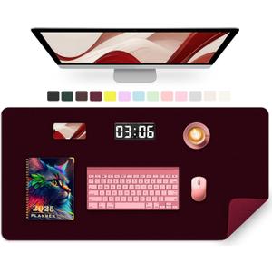 Large Desk Mat 35.4" x 17", PU Leather Desk Pad Protector, Non-Slip Large Mouse Pad for Desk, Waterproof Computer Desk Mat, Office Desk Pad for Keyboard Mouse, Desk Writing Mat (Burgundy)