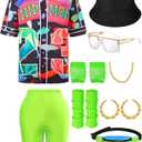 80s 90s Outfit for Women Hip Hop Costume Baseball Jersey Shirt Shorts Set, 90s Outfits Women Costume (3X-Large, Black)