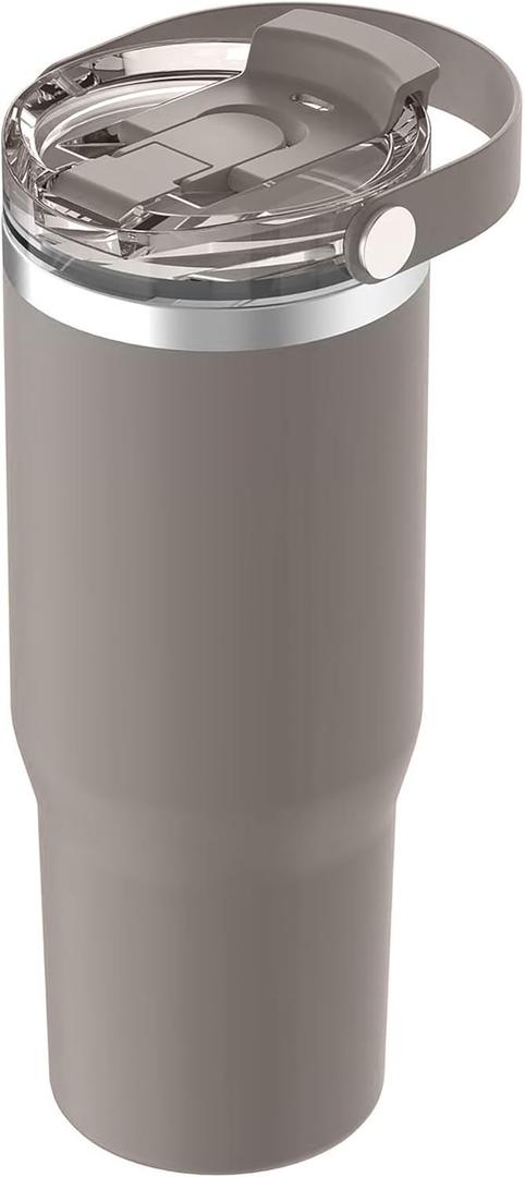 Oggi 30oz Vacuum Insulated Tumbler with Lid & Top Carry Handle  Stainless Steel Coffee Thermos, Travel Mug, Fits Cup Holders, Sweatproof, for Hot or Cold Drinks, Insulated Mug for Adults, Taupe