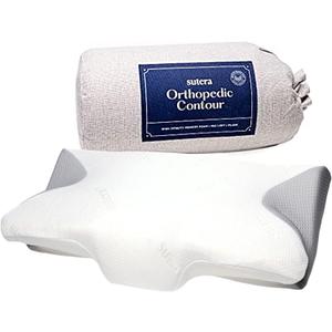 SUTERA - Dream Deep Contour Memory Foam Pillow, Orthopedic Cervical Support for Neck, Shoulder and Back Pain Relief, Ergonomic Pillow for Side, Back and Stomach Sleepers, Washable Cover - White+Bag