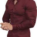 EOUOSS Men’s Muscle Fit Dress Shirts Athletic Slim Fit Long Sleeve Stretch Wrinkle-Free Casual Button Down Shirt Jam Red Large