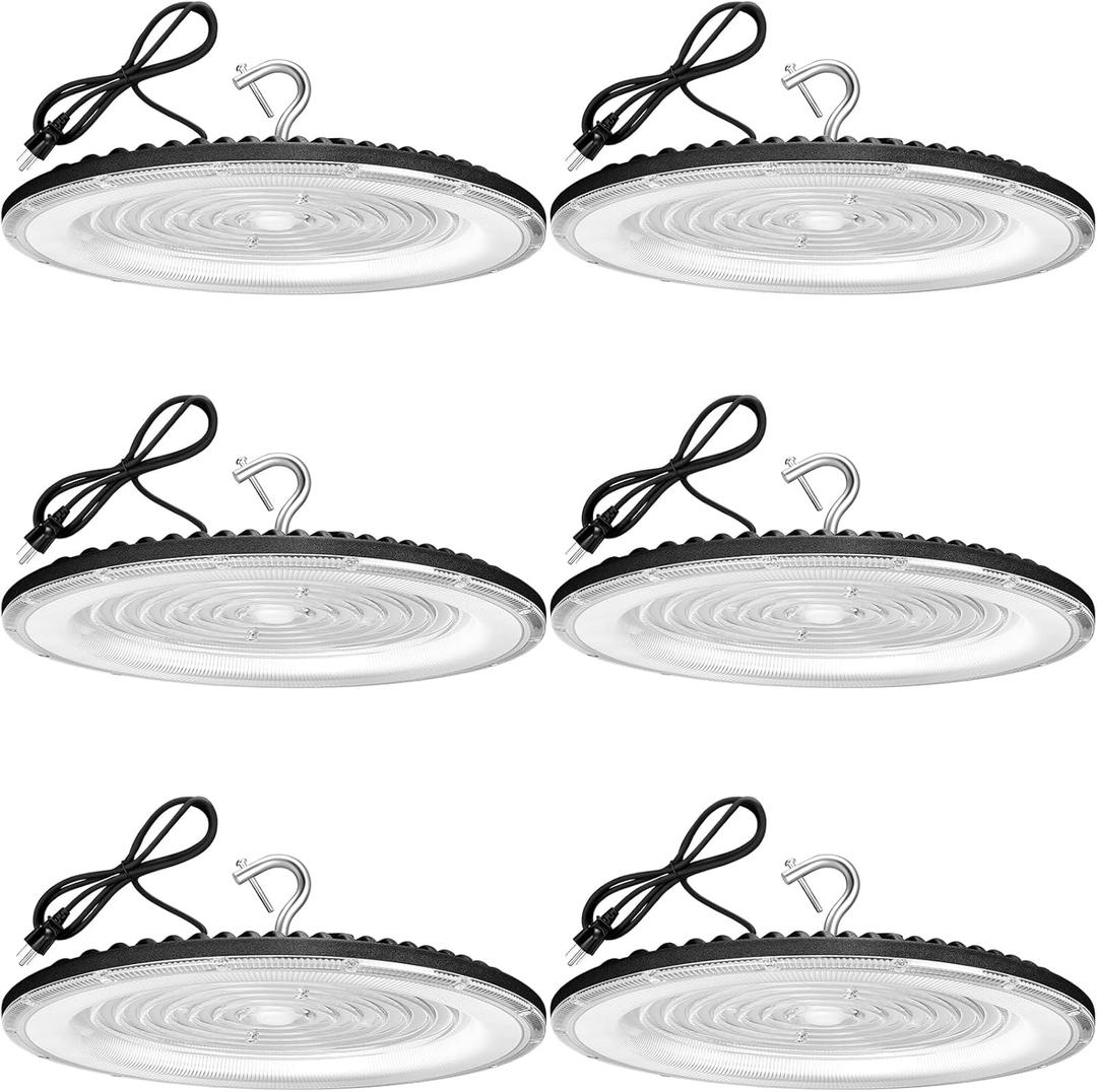 6 Pack 250W UFO Led High Bay Light,120VAC,5000K Daylight Commercial Bay Lighting,IP66 Waterproof,41050LM,1150W MH/HPS with Plug Area Lighting for Warehouse/Shop/Workshop/Barn/Gym/Factory