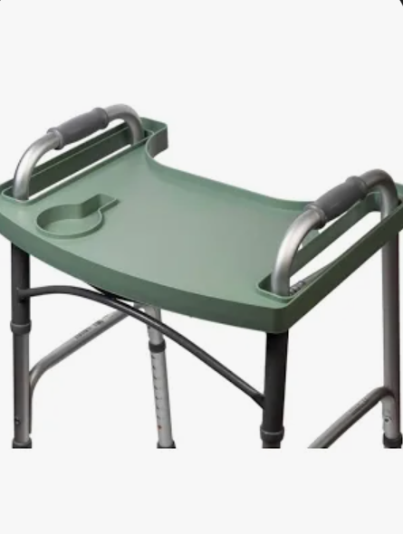Sigo Green Walker Tray for Rolling Folding Walker, Tray Table with Cup Holder for Standard Walkers Seniors, Detachable Non Slip TV Accessories Basket Holding Plate Cups Clip On Small Bag Carrier