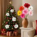 White Faux Flowers for Vase - Gerbera Daisies 7 Stems, Fake Flowers Stems, Realistic Artificial Flowers, Pom Pom Wildflowers for Aesthetic Room Decor, Table Floral Arrangements Centerpiece