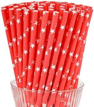 Pack of 2 Paper Straws, 7.9 x 0.236 in, 200 Count, Food Grade, Biodegradable (200, Red)