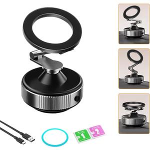 Magnetic Phone Holder for Car - Electric Vacuum Suction & 360 Rotatable Mount, Strong Magnetic Car Phone Mount for iPhone 16/15/14/13/12 Series - Foldable Design for Dashboard/Windshield/Mirror