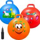 Bouncy Balls with Handle for Kids, Ride On Toys Balls for Kids 3 4-8, 3 Pack Hopper Ball 18 Inch Size with Air Pump for Kids Jumping Sports Ride Games Balance Exercise Indoor Outdoor Fun (Red+orange+blue)
