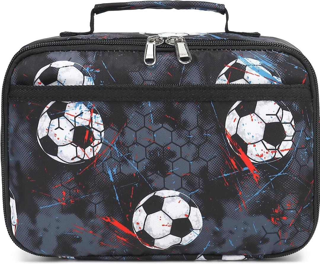 CAMTOP Lunch Box Kids Boys Insulated Lunch Cooler Bag Reusable Lunch Tote Kit for School Travel (Grey Soccer)