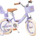 Girls Bike with Basket for Toddlers and Kids Aged 3-14, 12 14 16 18 Inch with Training Wheels, 20 Inch with Kickstand & Rear Rack, Princess Style Bicycle with Doll Seat & Daisy Prints for Gift (Purple)