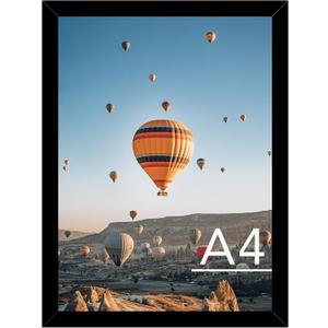 8.3x11.7 A4 Picture Frame Black for Wall Hanging or Tabletop, Wall Mounting Horizontally or Vertically, A4 Frame 8.3 x 11.7 Wall Gallery Poster Photo Frame with Shatter Resistant Plexiglass, Black