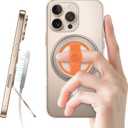 EWA MagOne 3rd Gen [Compatible with MagSafe] Phone Grip Stand with Finger Strap, Removable Magnetic Ring Holder Kickstand Loop for iPhone 16,15, 14, 13, 12 Series-(Gold-Orange)