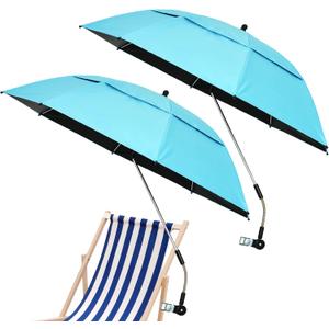 YEXEXINM 2 Pack Double Canopy Umbrella with Clamp 42" Portable Sun Umbrella 360Adjustable Beach Chair Umbrellas with Clip Outdoor Sun Shade for Camping, Wheelchair, Golf Cart, Stroller, Patio Chairs