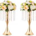 2 Pcs Gold Vases for Centerpieces, 13.8in Crystal Flower Arrangement Stand, Wedding Centerpieces for Tables, Tall Metal Flower Vase Holders for Wedding, Event, Reception, Birthday, Home Decor