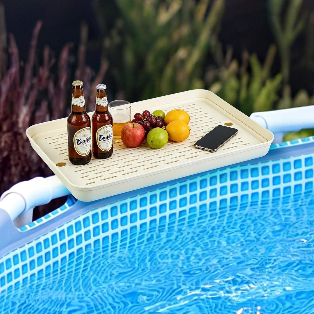 Poolside Table, Above Ground Pool Side Bar, Foldable Terrace Poolside Table for Frame Above Ground Pool Circular Tube Accessories
