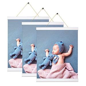 YK artwood 3 Pack Magnetic Poster Hanger Frame 12 Inch White, 12x18 12x16 12x24 Poster Frame Wood Magnet Frames Hangers for Photos, Pictures, Prints, Maps, Canvas Artwork,Diamond Art Painting