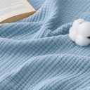 Bedsure 100% Cotton Muslin Throw Blanket Twin XL for Bed - 4-Layer Breathable and Lightweight Thin Soft Summer Gauze Muslin Blankets for Adults, Blue, 66x90 Inches